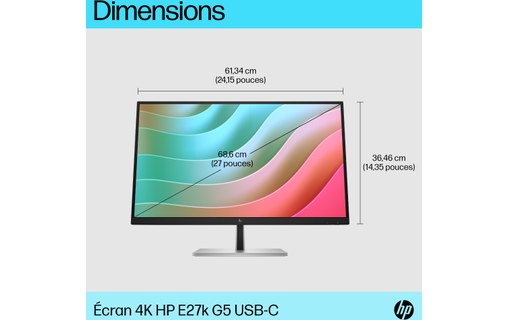 Écran 27" HP E27k G5 - 4K HDMI/DisplayPort/USB-C - 6N4C4AA#ABB