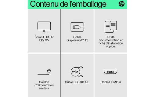 Écran 21,5" HP E22 G5 - HDMI/DisplayPort
