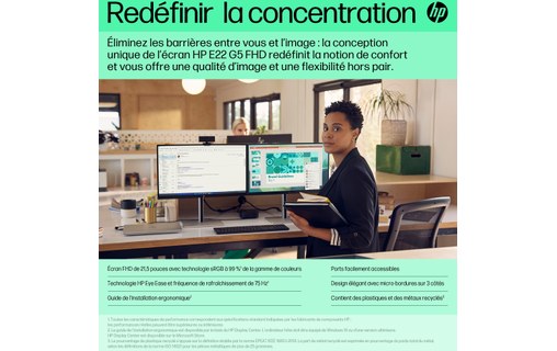 Écran 21,5" HP E22 G5 - HDMI/DisplayPort