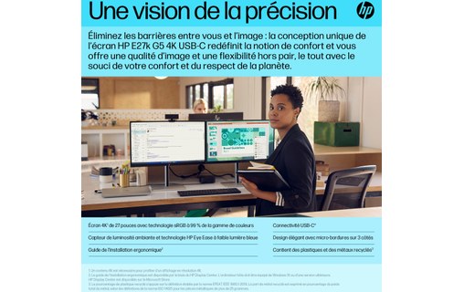 Écran 27" HP E27k G5 - 4K HDMI/DisplayPort/USB-C - 6N4C4AA#ABB
