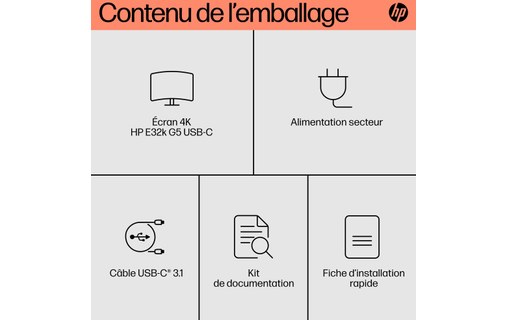 Écran 31,5" HP E32k G5 - 4K HDMI/DisplayPort - 6N4D6AA#ABB