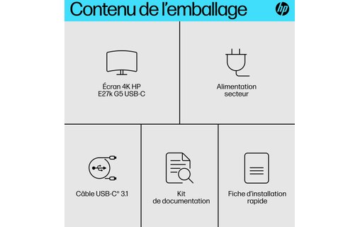Écran 27" HP E27k G5 - 4K HDMI/DisplayPort/USB-C - 6N4C4AA#ABB