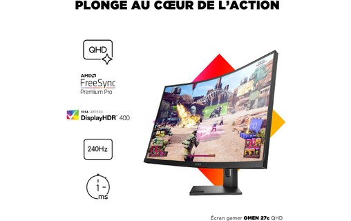 Écran Gaming Incurvé 27" HP OMEN 27c - 240 Hz HDMI/DisplayPort