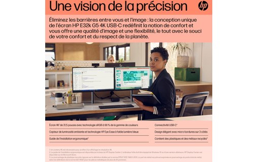 Écran 31,5" HP E32k G5 - 4K HDMI/DisplayPort - 6N4D6AA#ABB