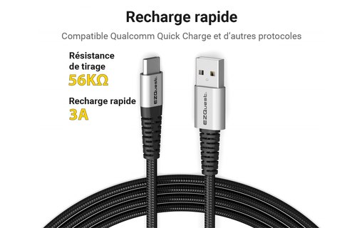Câble de charge USB-C vers USB-A 2,2 m - EZQuest DuraGuard X48922