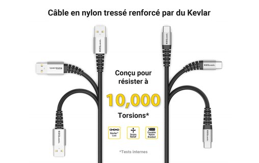 Câble de charge USB-C vers USB-A 2,2 m - EZQuest DuraGuard X48922