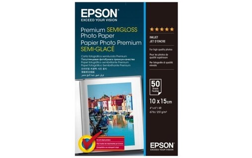 Epson S041765 Papier photo Premium semi-glacé 10x15 251g, 50 feuilles