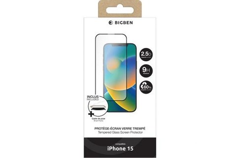 BigBen Connected Protège écran pour Apple iPhone 15 2.5D Oléophobe avec SmartFra