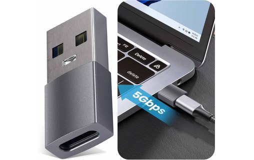 Adaptateur USB vers USB-C Charge et Synchro 5Gbps Compact Satechi Gris