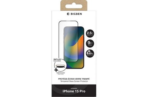 BigBen Connected Protège écran pour iPhone 15 Pro 2.5D Oléophobe avec SmartFrame