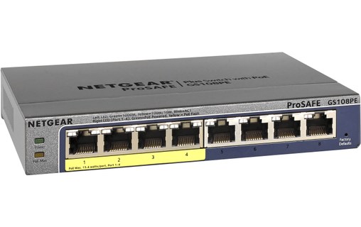 Switch Ethernet NETGEAR GS108PE 8 ports - Manageable, PoE, L2/L3