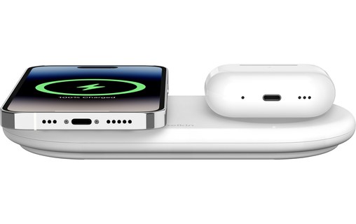 Chargeur sans fil Qi2 (15 W) 2-en-1 - Belkin BoostCharge Pro - Blanc