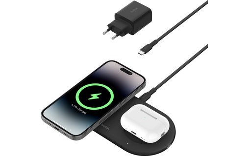 Chargeur sans fil Qi2 (15 W) 2-en-1 - Belkin BoostCharge Pro - Noir