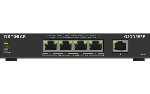 Switch Ethernet NETGEAR GS305EPP 5 ports - Manageable, PoE, L2/L3