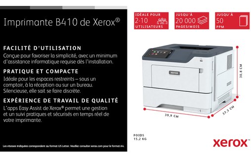 Imprimante laser Xerox B410 - AirPrint
