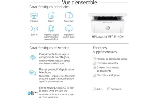 Imprimante multifonction HP LaserJet MFP M140w Printer - WiFi, AirPrint