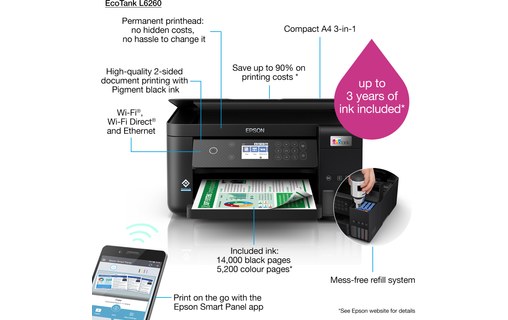 Imprimante multifonction Epson L6260 - WiFi, AirPrint