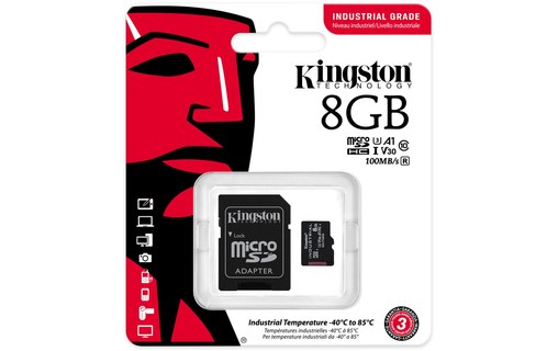 Carte microSDHC Kingston Industrial 8 Go avec adaptateur SD, UHS-I, V30