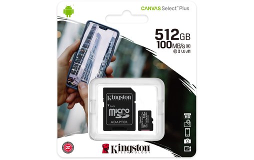 Carte microSDXC Kingston Canvas Select Plus 512 Go avec adaptateur SD, UHS-I