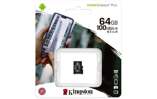 Carte microSDXC Kingston Canvas Select Plus 64 Go, UHS-I, V10