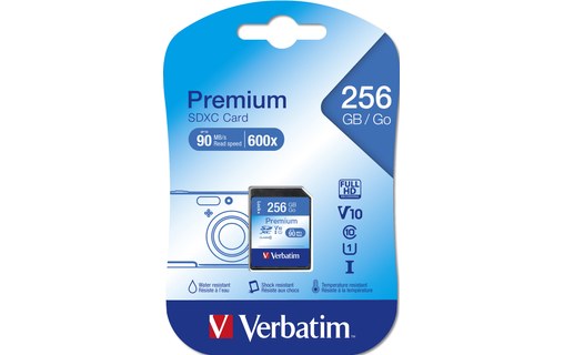 Carte SDXC Verbatim Premium 256 Go, UHS-I, V10
