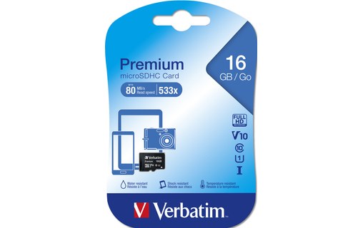 Carte microSDHC Verbatim Premium 16 Go