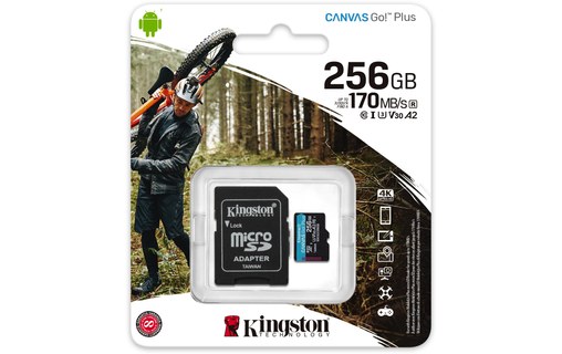 Carte microSDXC Kingston Canvas Go Plus 256 Go avec adaptateur SD, UHS-I, V30