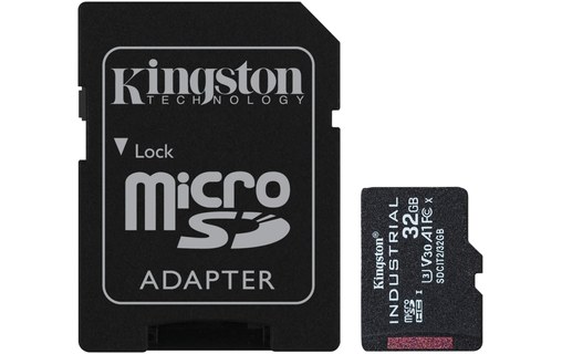 Carte microSDHC Kingston Industrial 32 Go avec adaptateur SD, UHS-I, V30