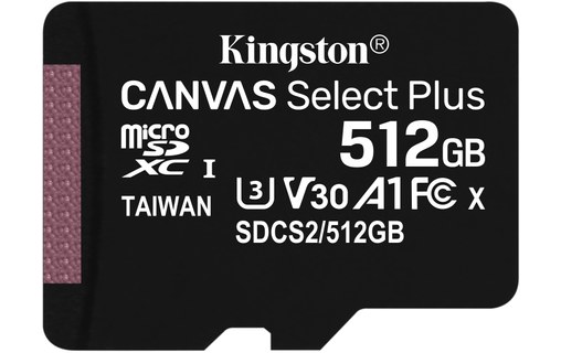 Carte microSDXC Kingston Canvas Select Plus 512 Go avec adaptateur SD, UHS-I