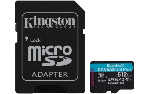 Carte microSDXC Kingston Canvas Go Plus 512 Go avec adaptateur SD, UHS-I, V30
