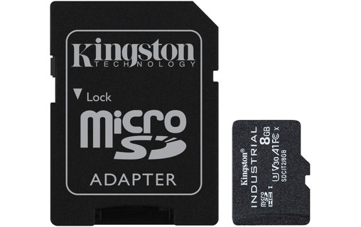 Carte microSDHC Kingston Industrial 8 Go avec adaptateur SD, UHS-I, V30