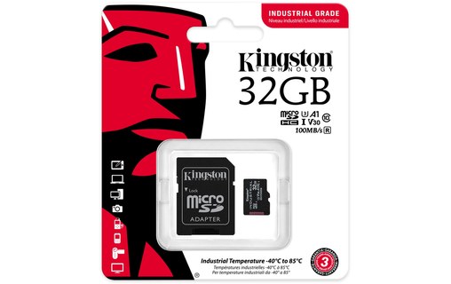 Carte microSDHC Kingston Industrial 32 Go avec adaptateur SD, UHS-I, V30