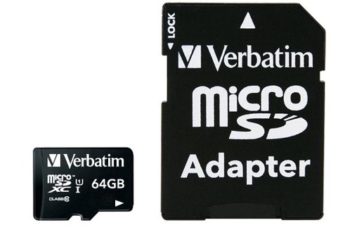 Carte microSDXC Verbatim Premium 64 Go avec adaptateur SD
