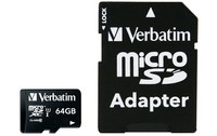 Carte microSDXC Verbatim Premium 64 Go avec adaptateur SD