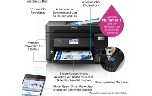 Imprimante multifonction Epson EcoTank ET-4850 / C11CJ60402 - WiFi, AirPrint
