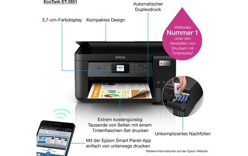 Imprimante multifonction Epson EcoTank ET-2851 / C11CJ63407 - WiFi, AirPrint
