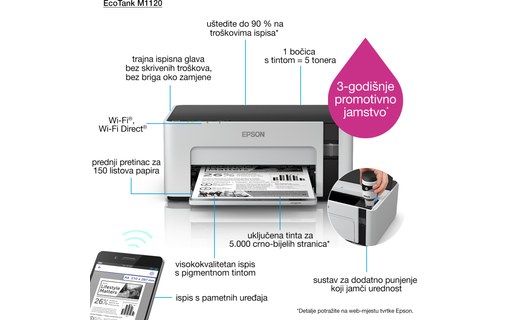Imprimante jet d'encre Epson EcoTank ET-M1120 - WiFi