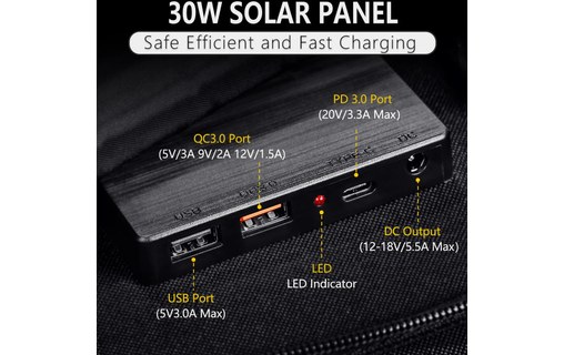 Panneau solaire monocristallin pliable 30 W - Rocksolar RSSP30