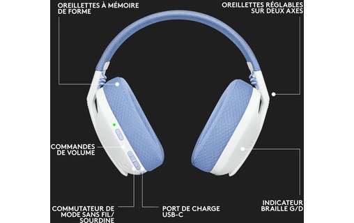Casque gaming sans fil Logitech G435, Blanc - Bluetooth