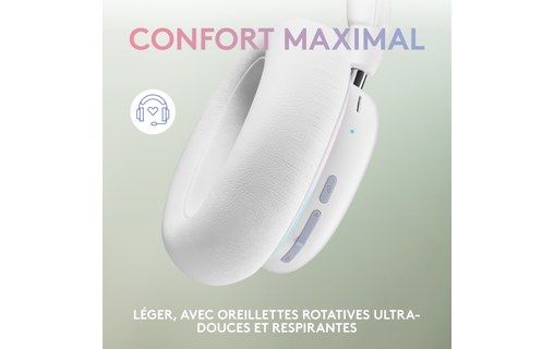 Casque gaming sans fil Logitech G735, Blanc - Bluetooth