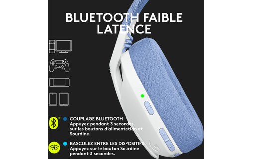 Casque gaming sans fil Logitech G435, Blanc - Bluetooth