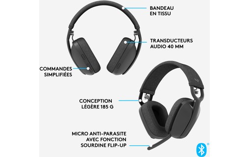 Micro-casque sans fil Logitech Zone Vibe 100, Graphite - Bluetooth
