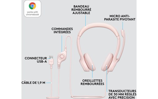 Micro-casque Logitech H390, Rose - USB