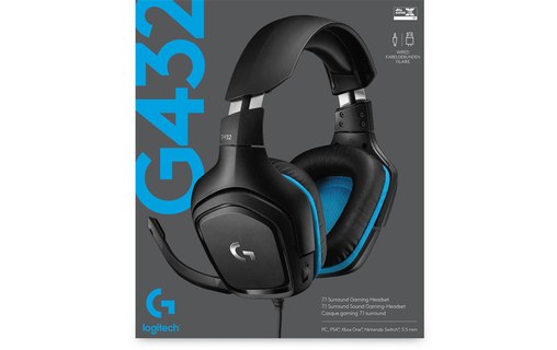 Casque gaming Logitech G432 Bleu, Noir