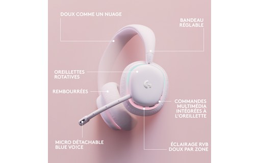 Casque gaming sans fil Logitech G735, Blanc - Bluetooth