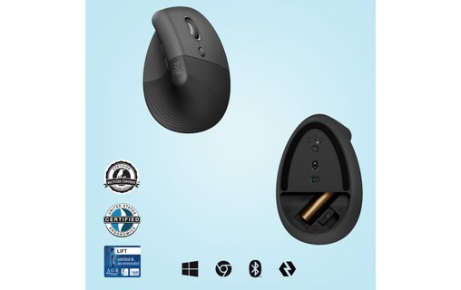 Souris sans fil Logitech Lift - Graphite - Ergonomique, Verticale