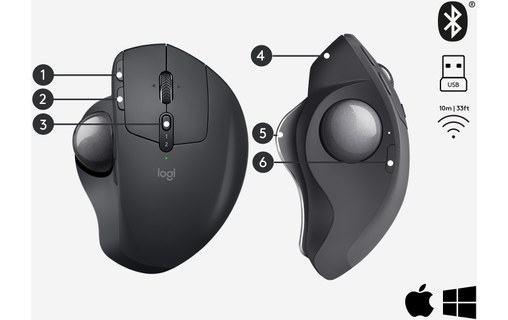 Souris sans fil Logitech MX Ergo - Graphite - Ergonomique, Trackball