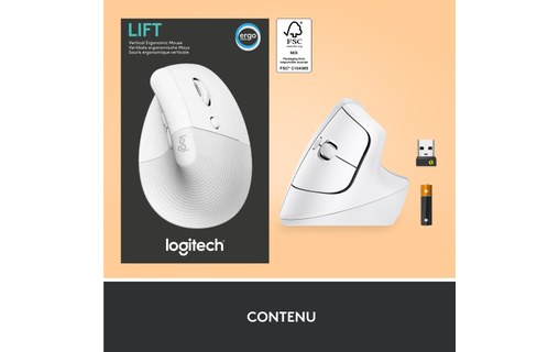 Souris sans fil Logitech Lift - Blanche - Ergonomique, Verticale