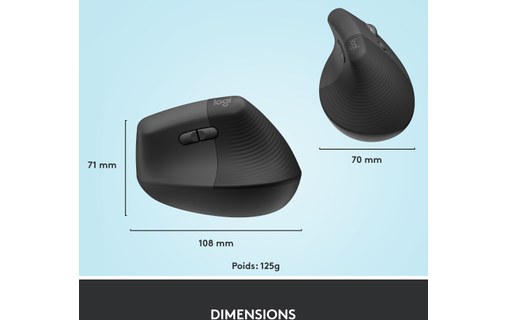Souris sans fil Logitech Lift - Graphite - Ergonomique, Verticale