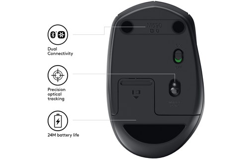 Logitech M590 souris RF Sans fil + Bluetooth Optique 1000 DPI Droitier